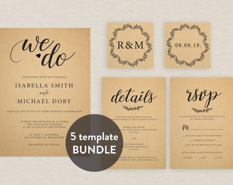 rustic wedding invitation template etsy