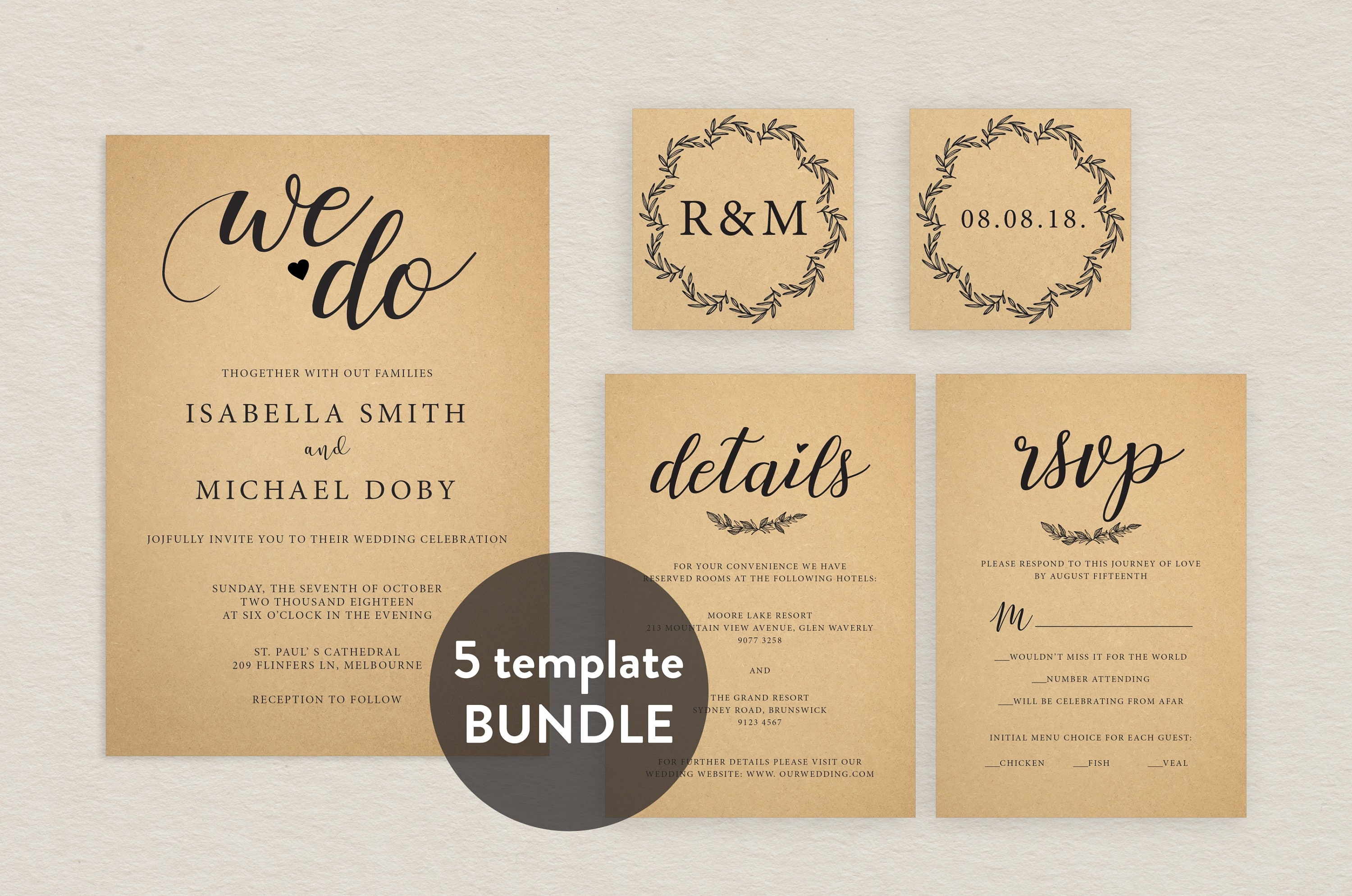 Rustic Wedding Invitation Template Wedding invitation | Etsy