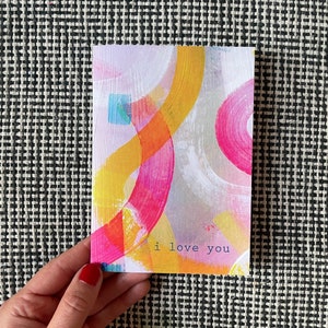 Love card with abstract pattern and words I Love You, blank inside for your own message, card for partner, card for husband, card for wife image 2