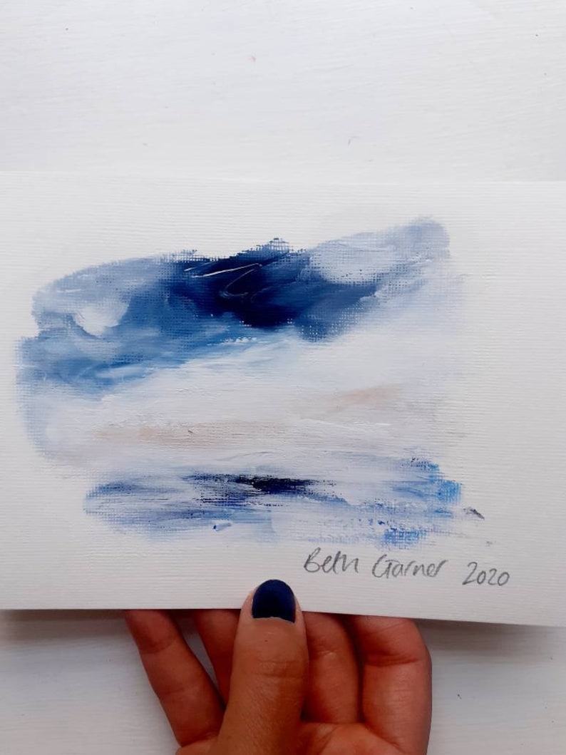 acrylic painting by Edinburgh based artist Small blue landscape on paper