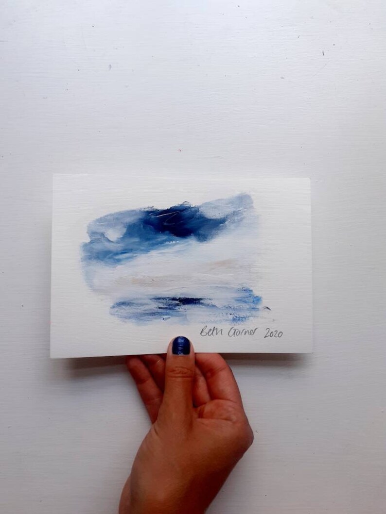 acrylic painting by Edinburgh based artist Small blue landscape on paper