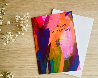 Orange Zest and Deep Purple Brushstroke Birthday Card