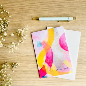 Love card with abstract pattern and words I Love You, blank inside for your own message, card for partner, card for husband, card for wife image 1