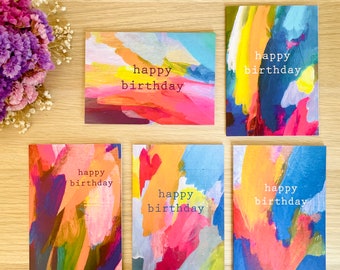 Pack of five birthday cards with colourful brushstroke detail