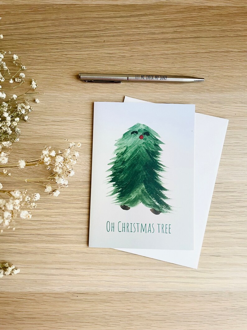 Quirky festive card, Christmas tree design, blank on inside, comes with white envelope, free UK shipping image 1