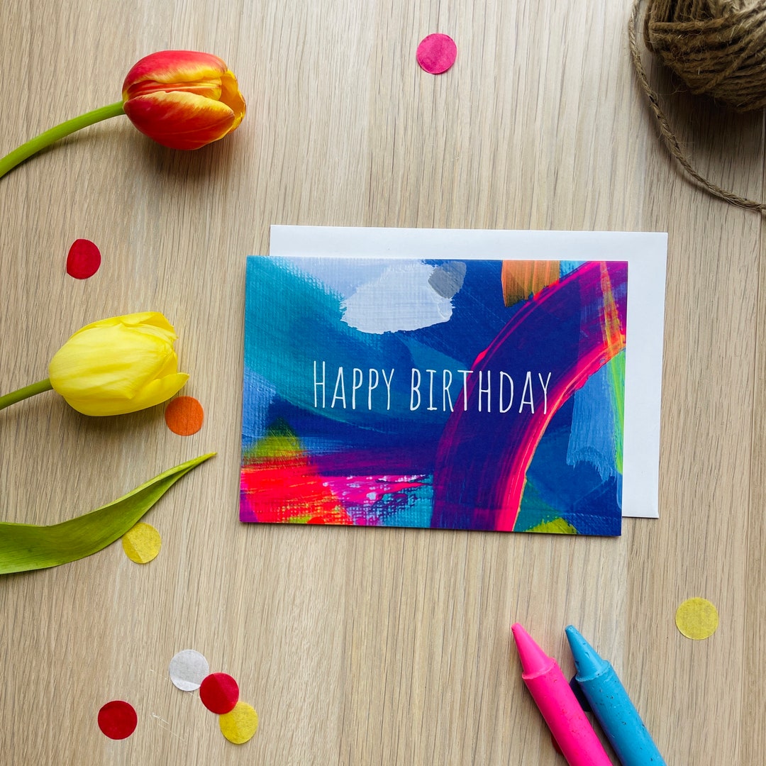 happy birthday art card Images High Quality Grahic Abstract Art Happy Birthday Card: Colorful A6 Greeting Card - Etsy UK