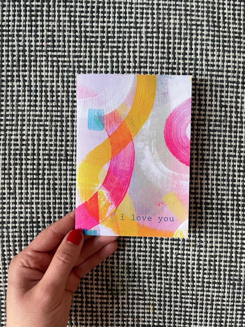 Love card with abstract pattern and words I Love You, blank inside for your own message, card for partner, card for husband, card for wife image 2