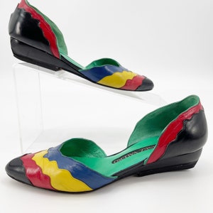 Martinez Valero Vintage 80s Women's 5 Colorful Leather Pointed To D'Orsay Flats