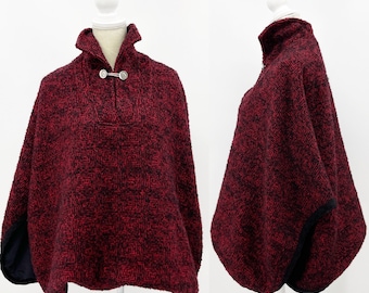 Flamstead of Vermont Vintage Women&#39;s OS Red & Black Wool Poncho Cape Jacket