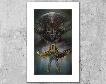 Get Away From Her You B***H! Ripley and Alien Queen Artwork. Art based on ALIENS, Art Print, Wall Art, Fan Art, 11 x 17" print.