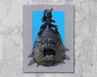 Boba and the Rancor, 9x12 Art Print