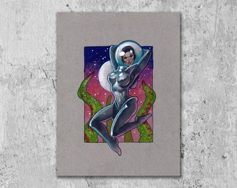 Spacegirl Pin-up, 9x12 Art Print