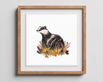 Badger - Art Print - Woodland Print - Forest