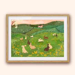 Rabbits in a Field - Bunnies - Year of the Rabbit - Original Illustration Print