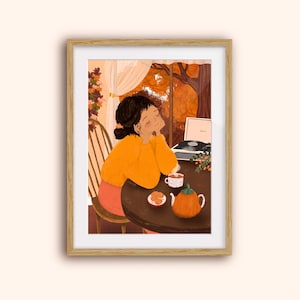 Cosy Autumn Morning - Art Print - Tea and Biscuits - Fall - Music - Record Player - Vinyl