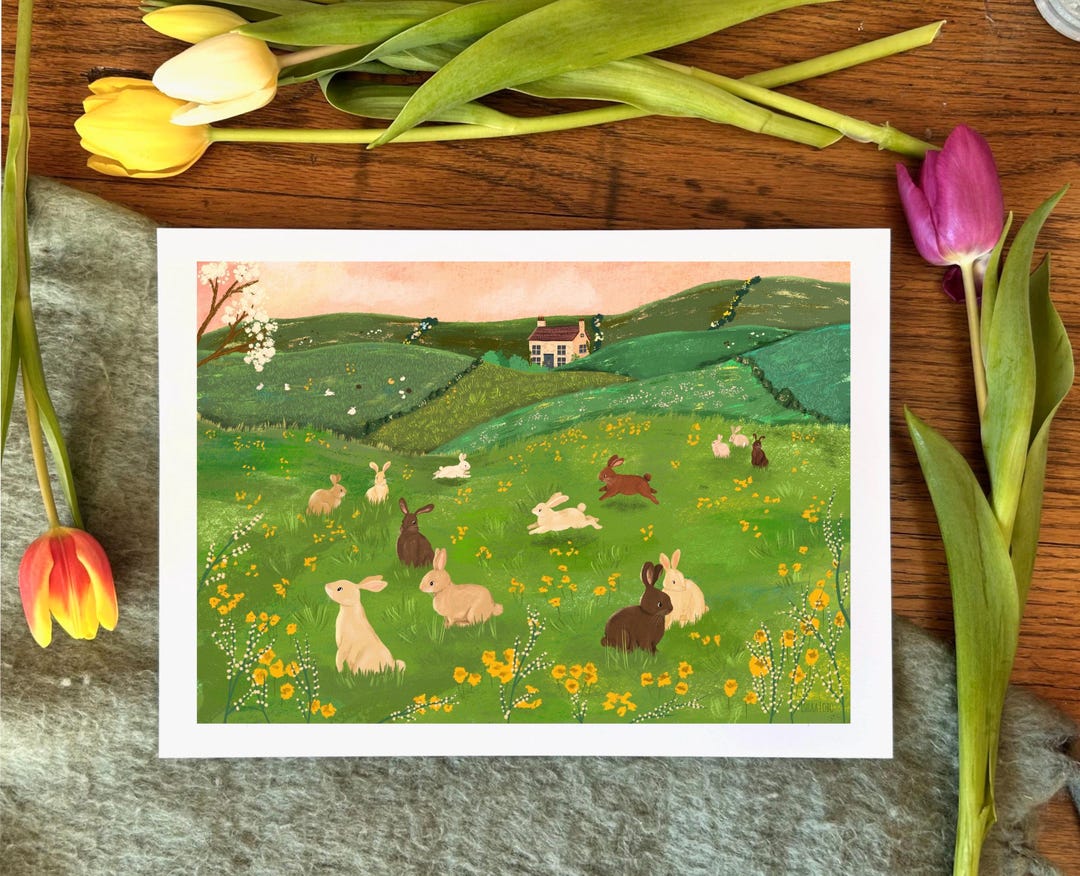 Rabbits in a Field - Spring Art - Bunnies - Year of the Rabbit ...