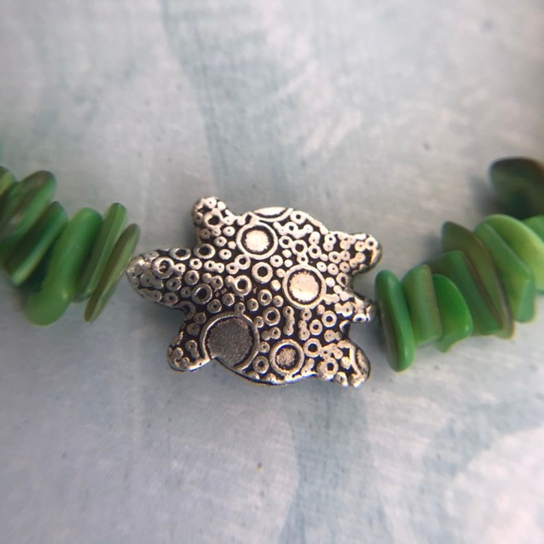 Turtle Bracelet with Green Shell Beads