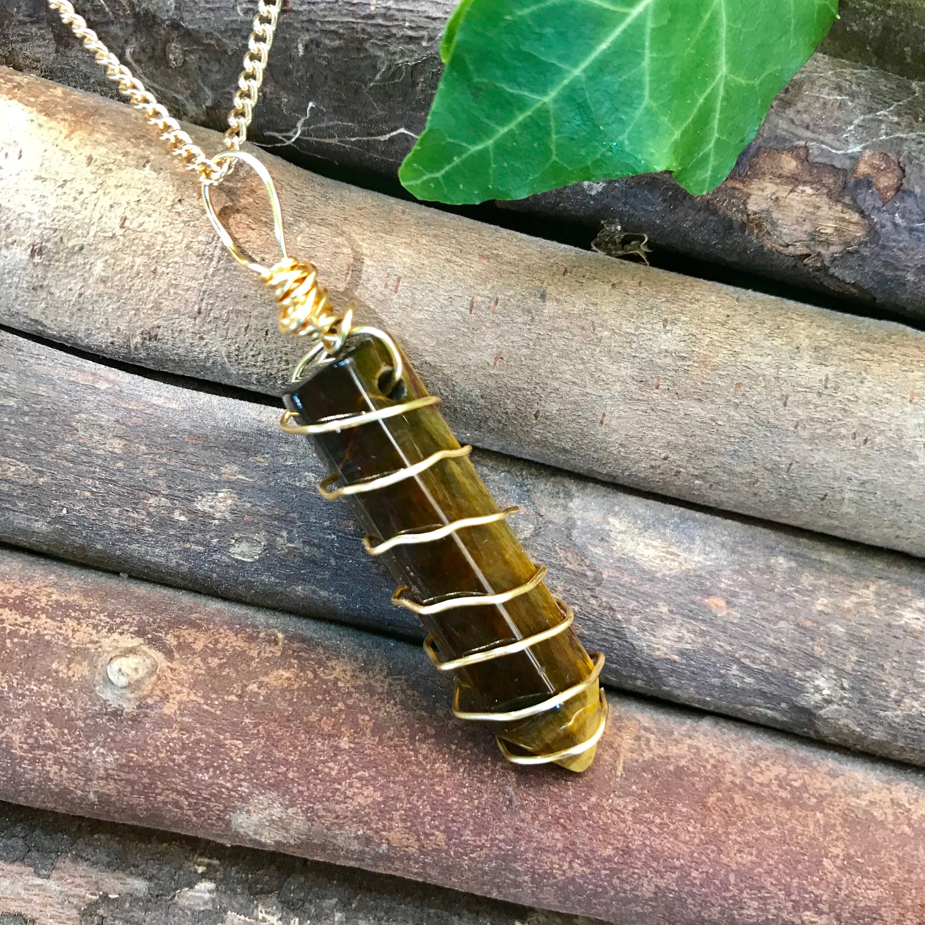 Tigers Eye Necklace Wire Wrapped Tigers Eye Pendant Solar Plexus Chakra Necklace Metaphysical Crystal Necklace Boho Hippie Gifts