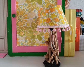 Upcycled yellow orange green bedside lamp