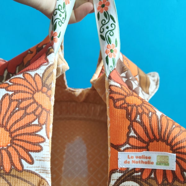 Sac à tarte fleurs orange seventies