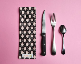 Case with cutlery black and pink patterns