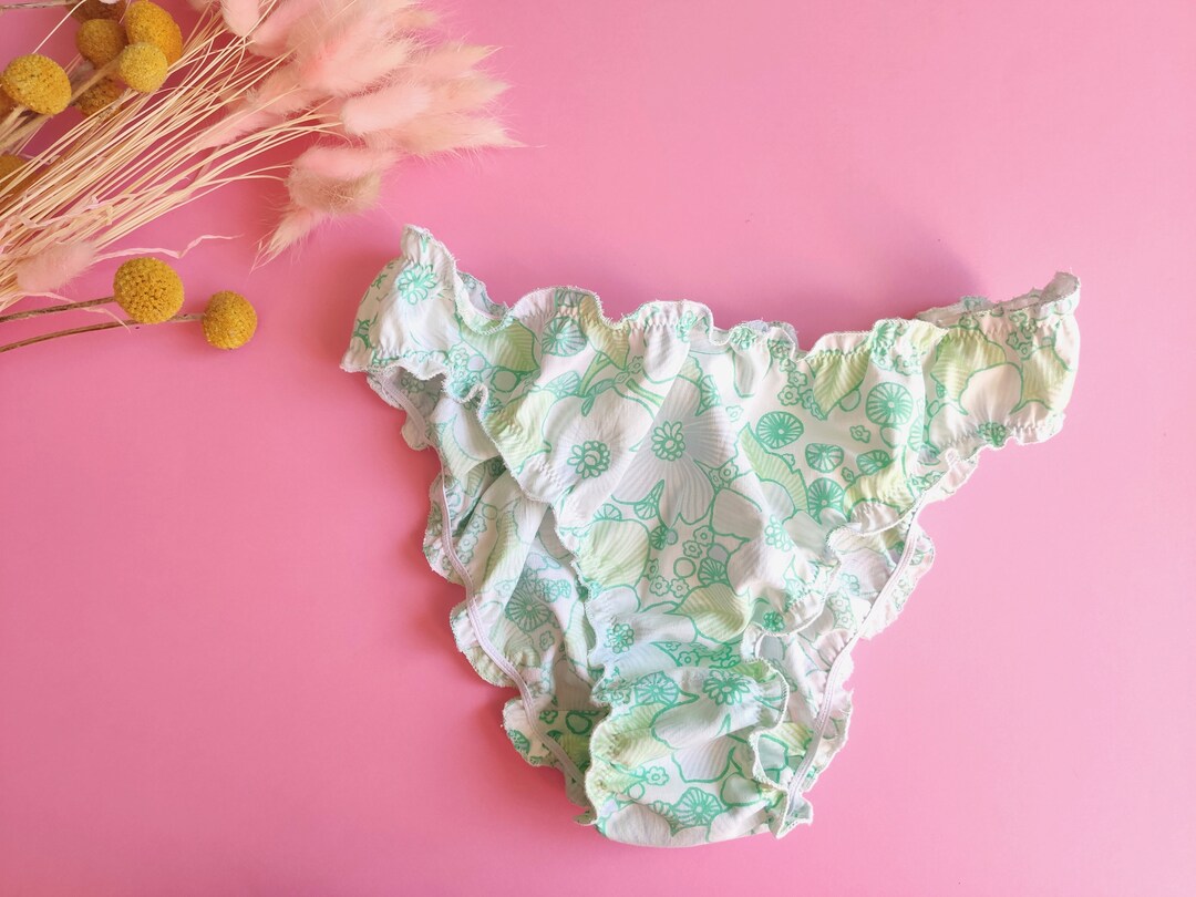 Green and White Frilly Upcycled Panties 