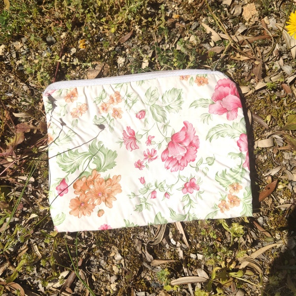 Trousse de toilette vintage fleurie rose verte