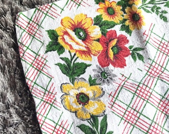 Red yellow floral tea towel