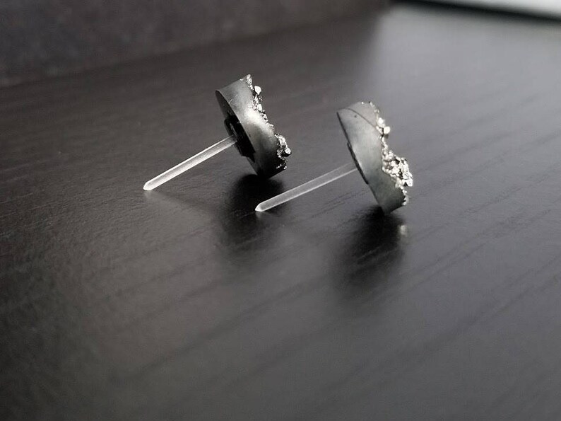 Faux 12mm Druzy Earring Stud Hypoallergenic Earring Stud Dark Grey Druzy Plastic Post Earrings Nickel Free Earring Stud
