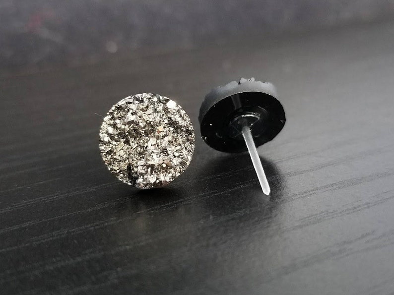 Faux 12mm Druzy Earring Stud Hypoallergenic Earring Stud Dark Grey Druzy Plastic Post Earrings Nickel Free Earring Stud