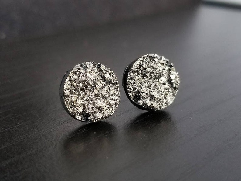 Faux 12mm Druzy Earring Stud Hypoallergenic Earring Stud Dark Grey Druzy Plastic Post Earrings Nickel Free Earring Stud
