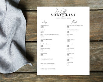ELEMENTAL Wedding Day Song list, Simple Customizable Templates, Digital Download, DJ Song List, Wedding Music Planner