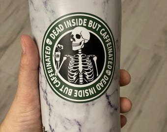 Dead Inside But Caffeinated Sticker | Funny Goth Coffee Vinyl, 3"