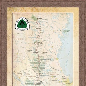 Grande mapa de caminhada da Trilha dos Apalaches emoldurado pronto para envio