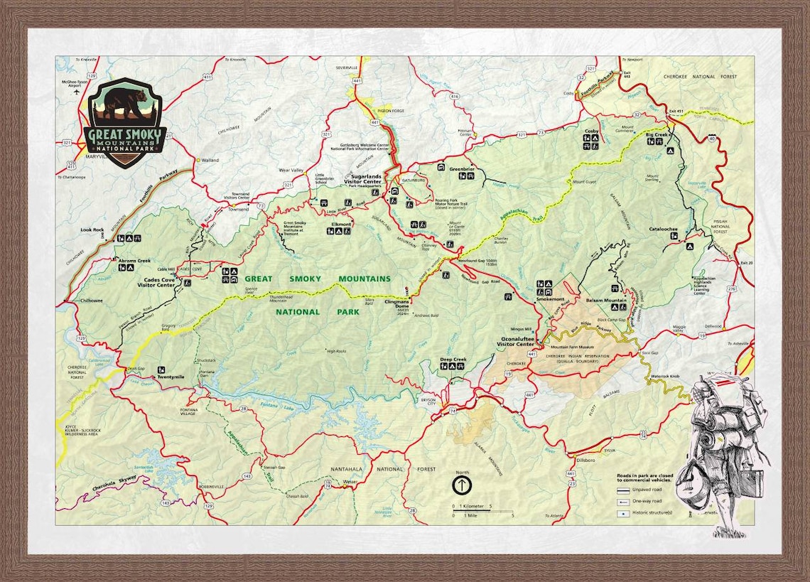 Framed Smokies Trail pushpin Hiking Map Etsy