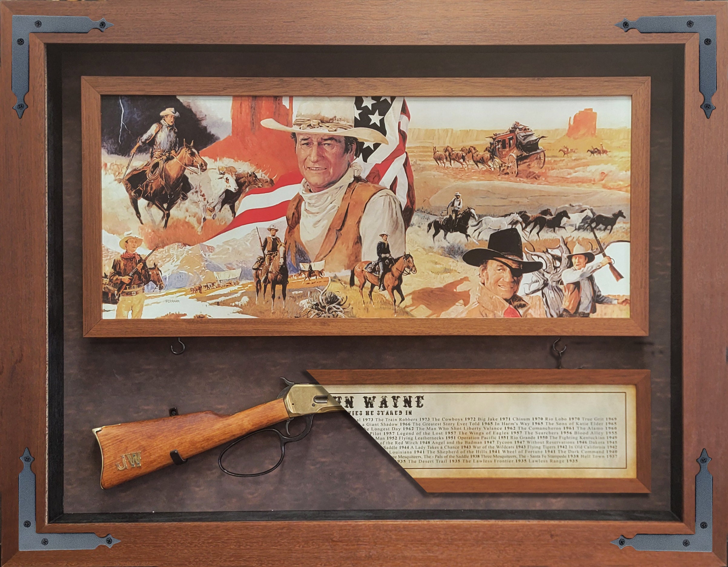 John Wayne with Hidden Rifle "The Duke" The Movies he Stared in  | Shadow Box | Western Country Home Decor | American Cowboy