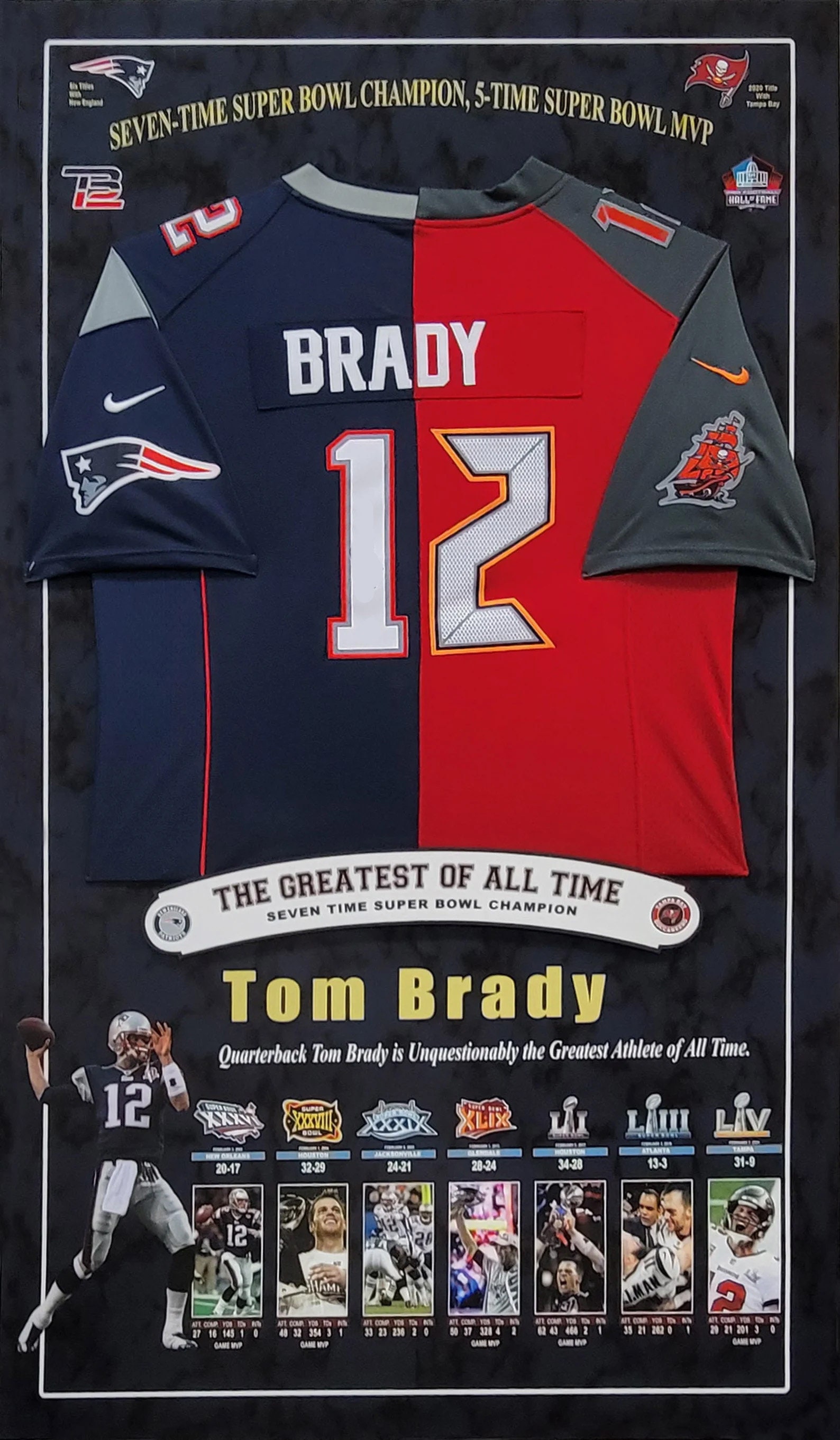 Tom Brady Jersey Frame - 7 Super Bowl Championships - 5 Mvp's