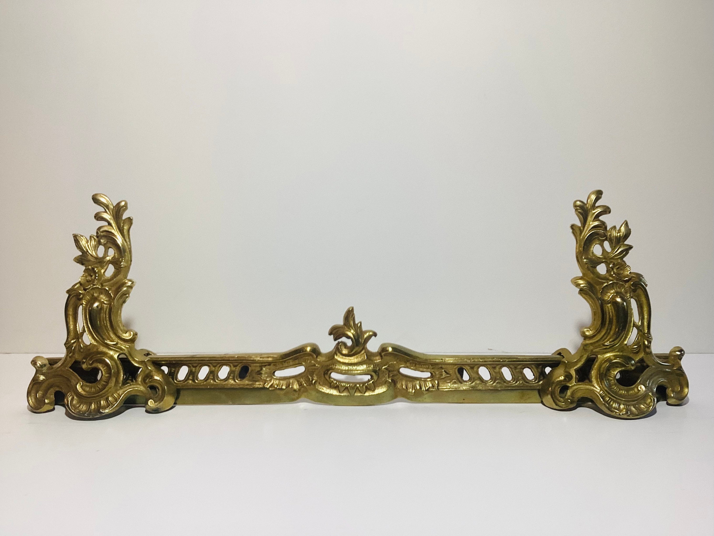 Antique Chenets, Barre de Foyer Cheminée, Bronze Doré Xixème Siècle.