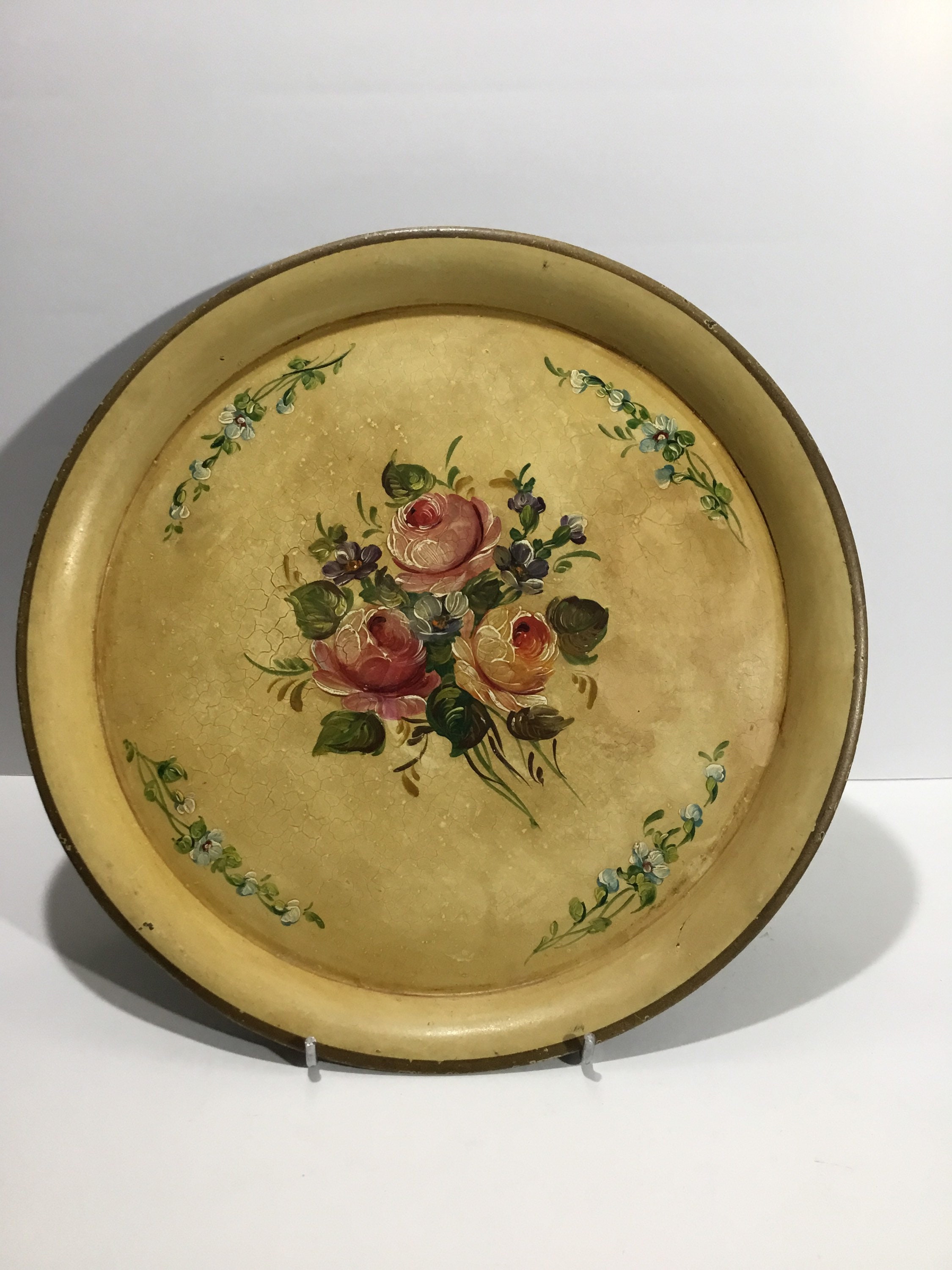 Antique Plateau en Tôle Peinte Napoléon Iii