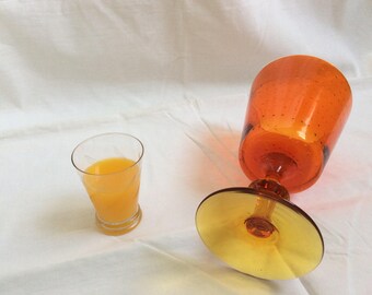Mouth blown glass vase. Orange 60s vintage