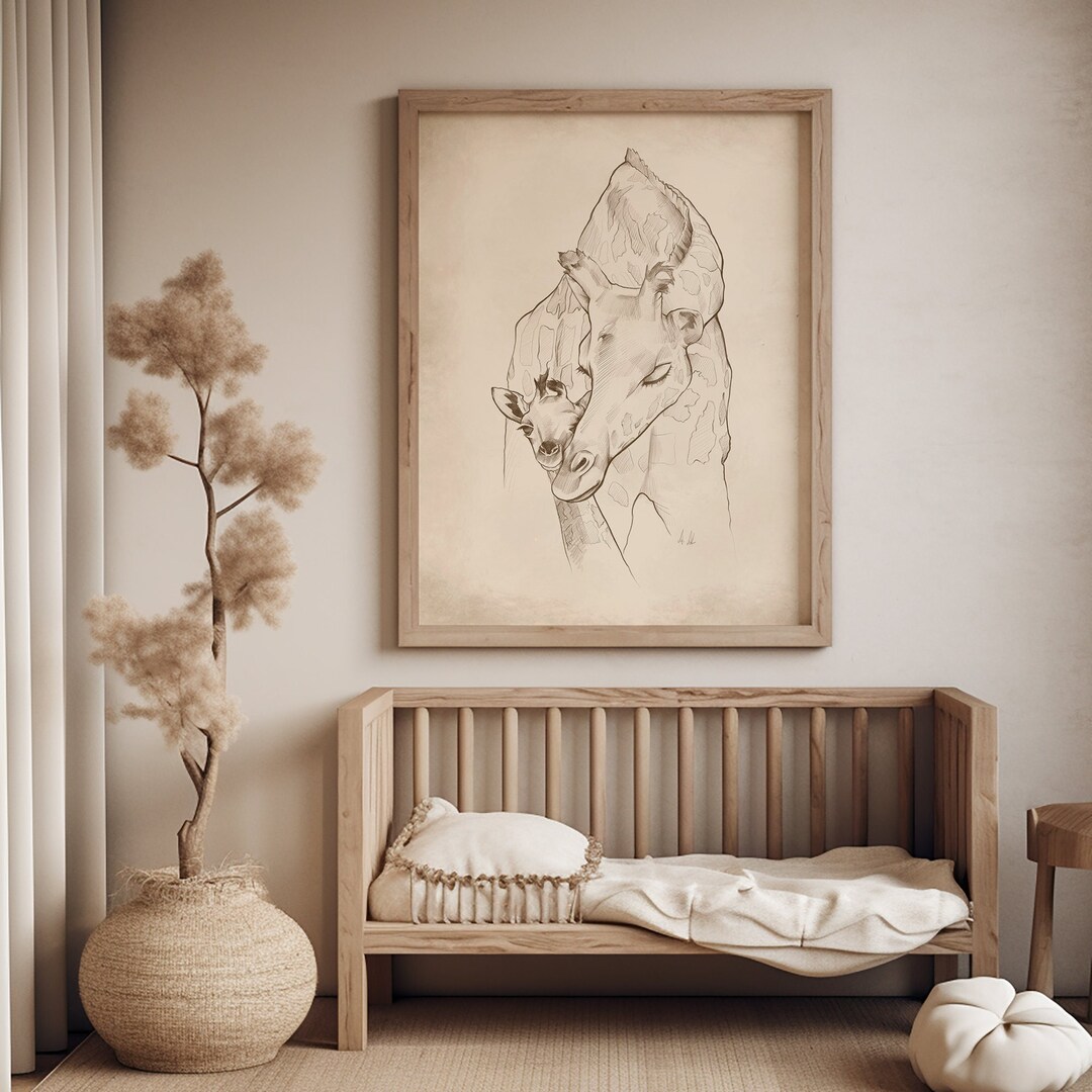 Vintage Style Nursery Animal Wall Art, Giraffe Safari Animal, Mother ...