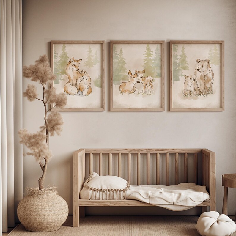 Vintage Style Nursery Bundle Animal Wall Art, Whimsical Woodland Mother ...