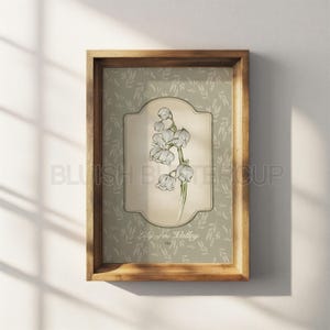 Art mural du mois de naissance vert sauge, muguet de mai, dessin à l'aquarelle de Style vintage, botanique antique, noyau de chalet, imprimable