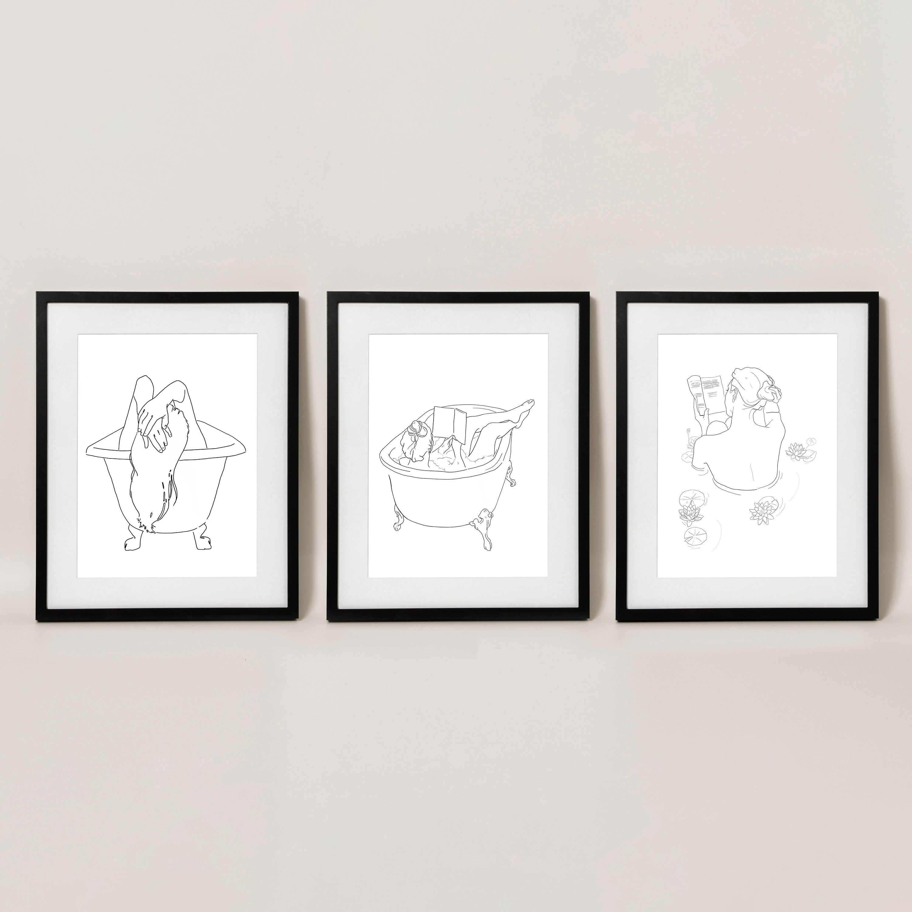 Digital Set of 3 Bathroom Print Girls in Bathtub Wall Art Etsy