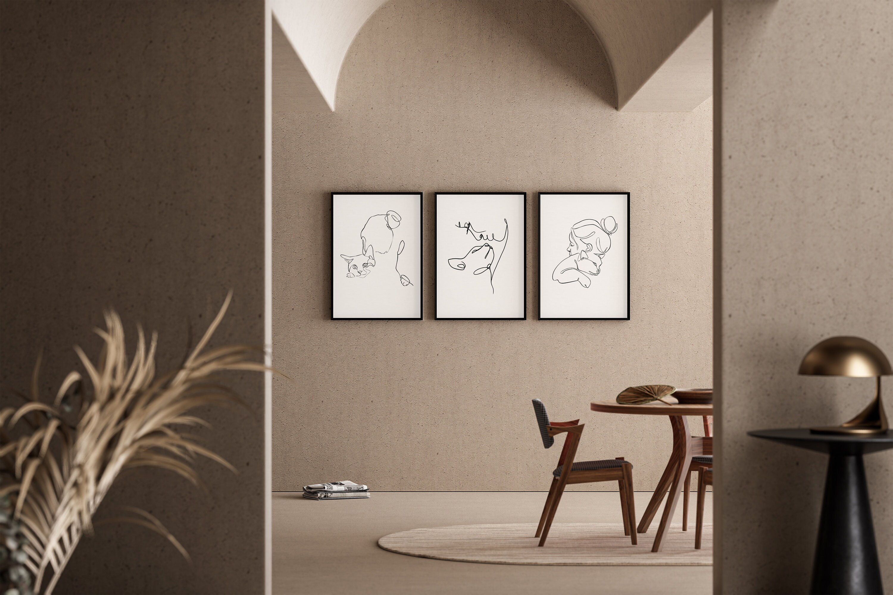3 Set Cat Wall Art, Minimalist Cat Mom Line Print, Digital Black and ...