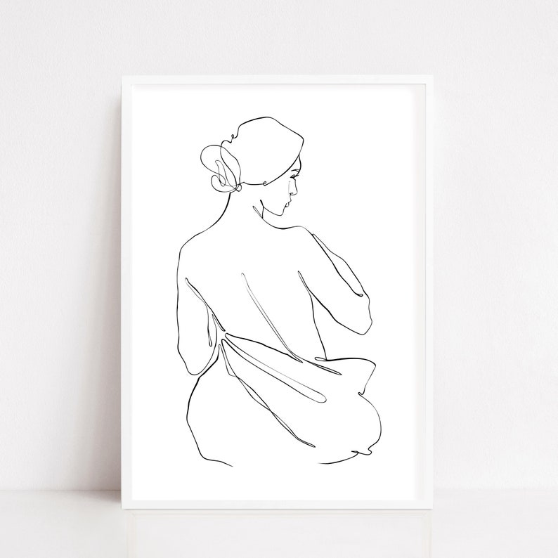 Printable A Black and White Single Line Nude Female Body Etsy