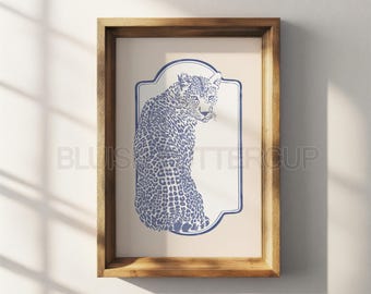 Blue Leopard Print Posters, Animal Print Wall Art, Cool Girl Prints, Preppy Teen Girl Wall Art, Printable Digital