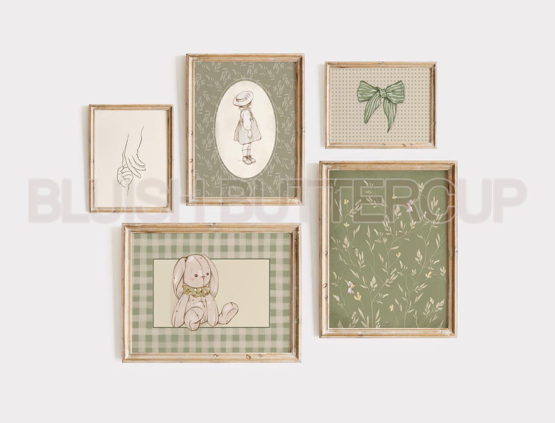 Sage Green Vintage Style Nursery Gallery Wall, Girl Bedroom Wall Art ...