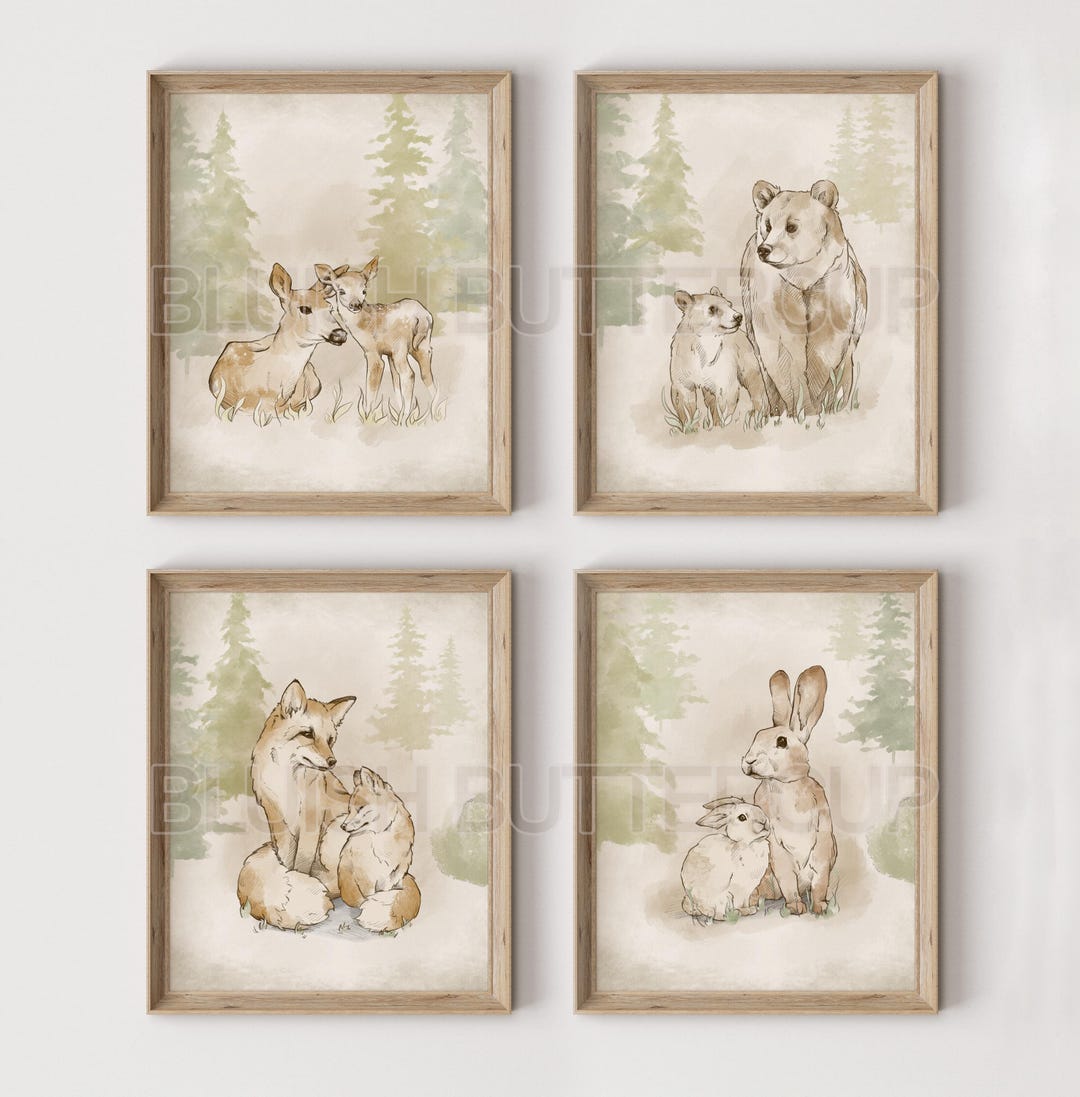 Vintage Style Nursery Bundle Animal Wall Art, Whimsical Woodland Mother ...