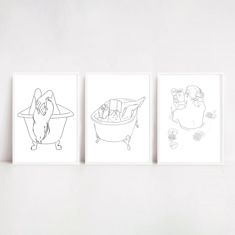 Digital Set of 3 Bathroom Print Girls in Bathtub Wall Art - Etsy